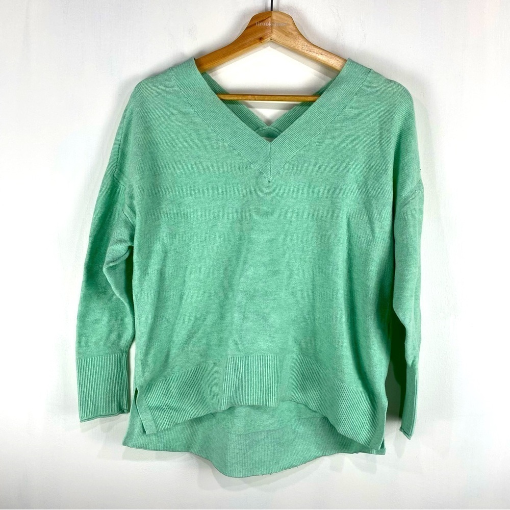 Lou & Grey 100% Cotton V-Neck Pullover Sweater Shirt Top Blouse Green Size Small